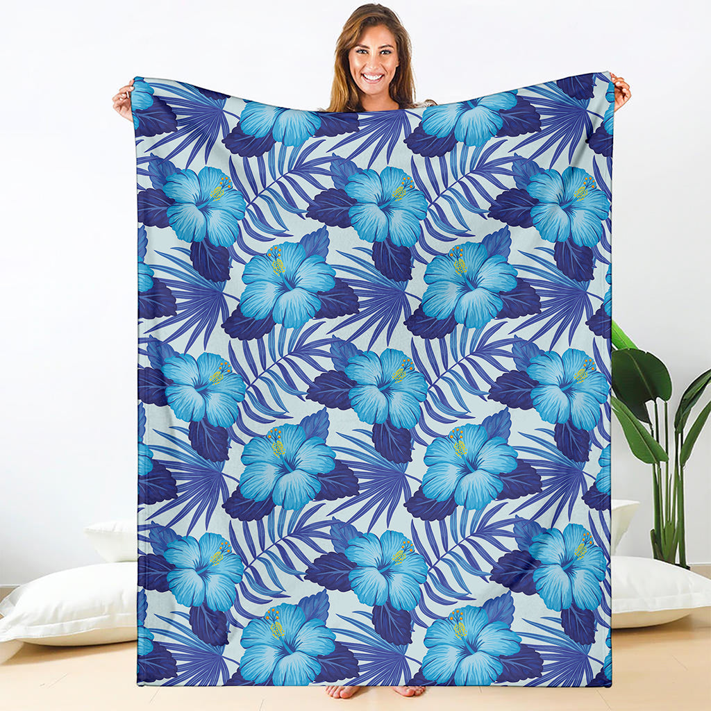 Blue Hibiscus Tropical Pattern Print Blanket