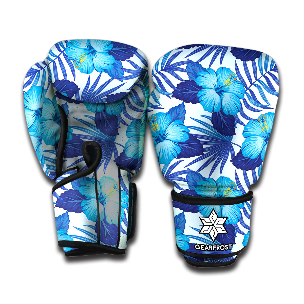 Blue Hibiscus Tropical Pattern Print Boxing Gloves