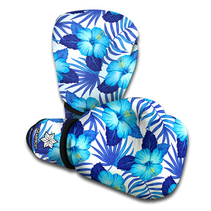 Blue Hibiscus Tropical Pattern Print Boxing Gloves