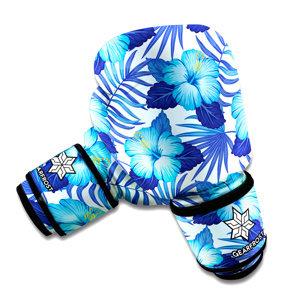 Blue Hibiscus Tropical Pattern Print Boxing Gloves