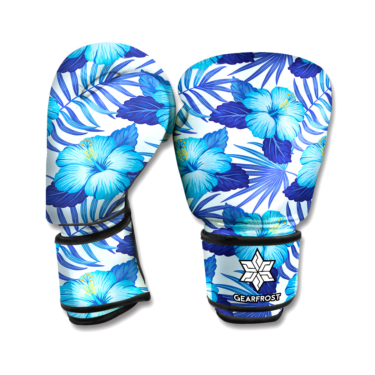 Blue Hibiscus Tropical Pattern Print Boxing Gloves