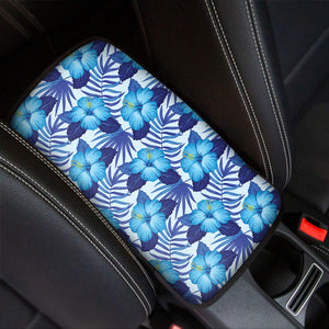 Blue Hibiscus Tropical Pattern Print Car Center Console Cover