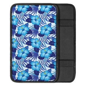 Blue Hibiscus Tropical Pattern Print Car Center Console Cover