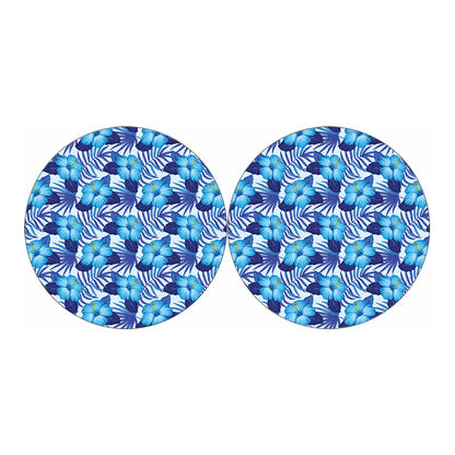 Blue Hibiscus Tropical Pattern Print Car Coasters
