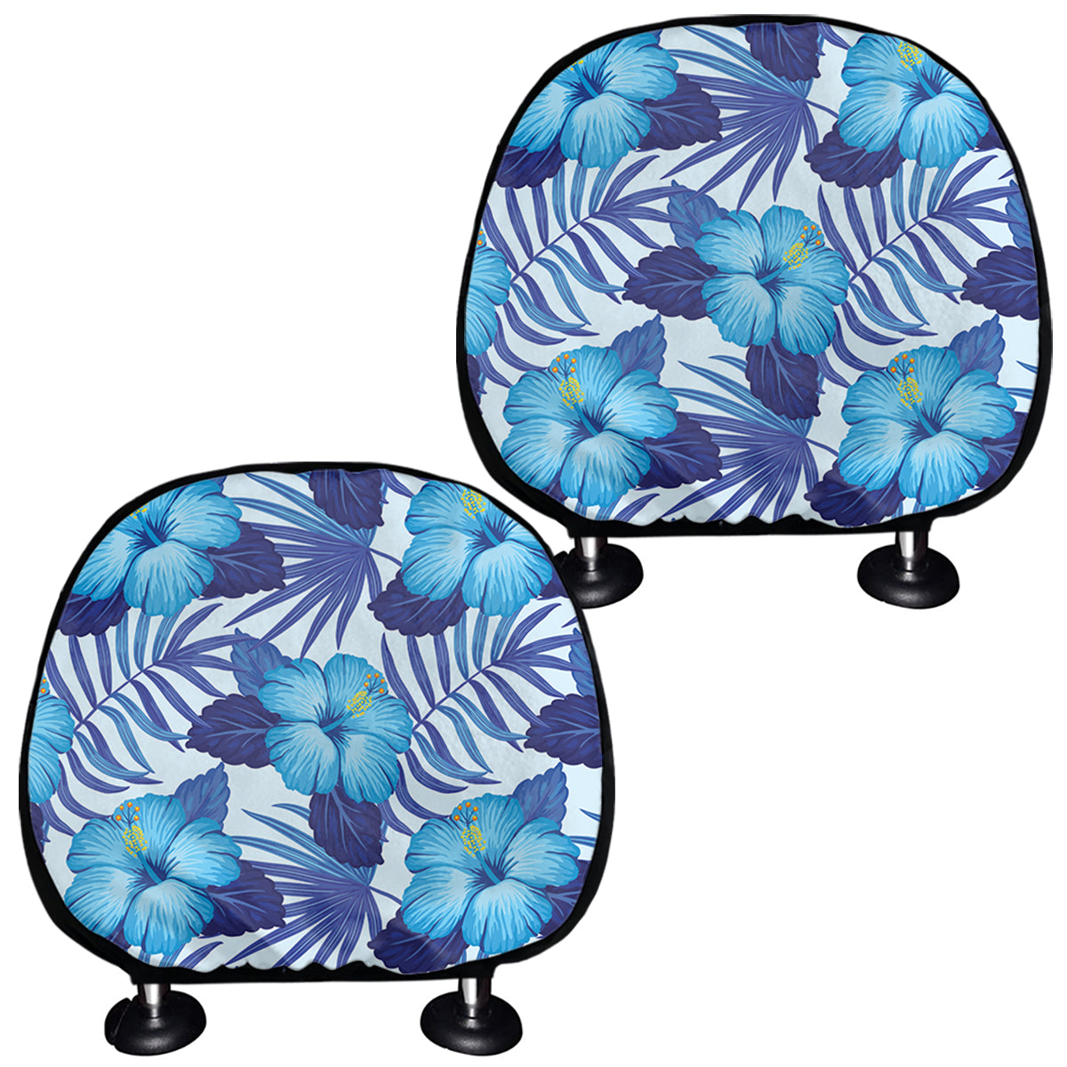 Blue Hibiscus Tropical Pattern Print Car Headrest Covers