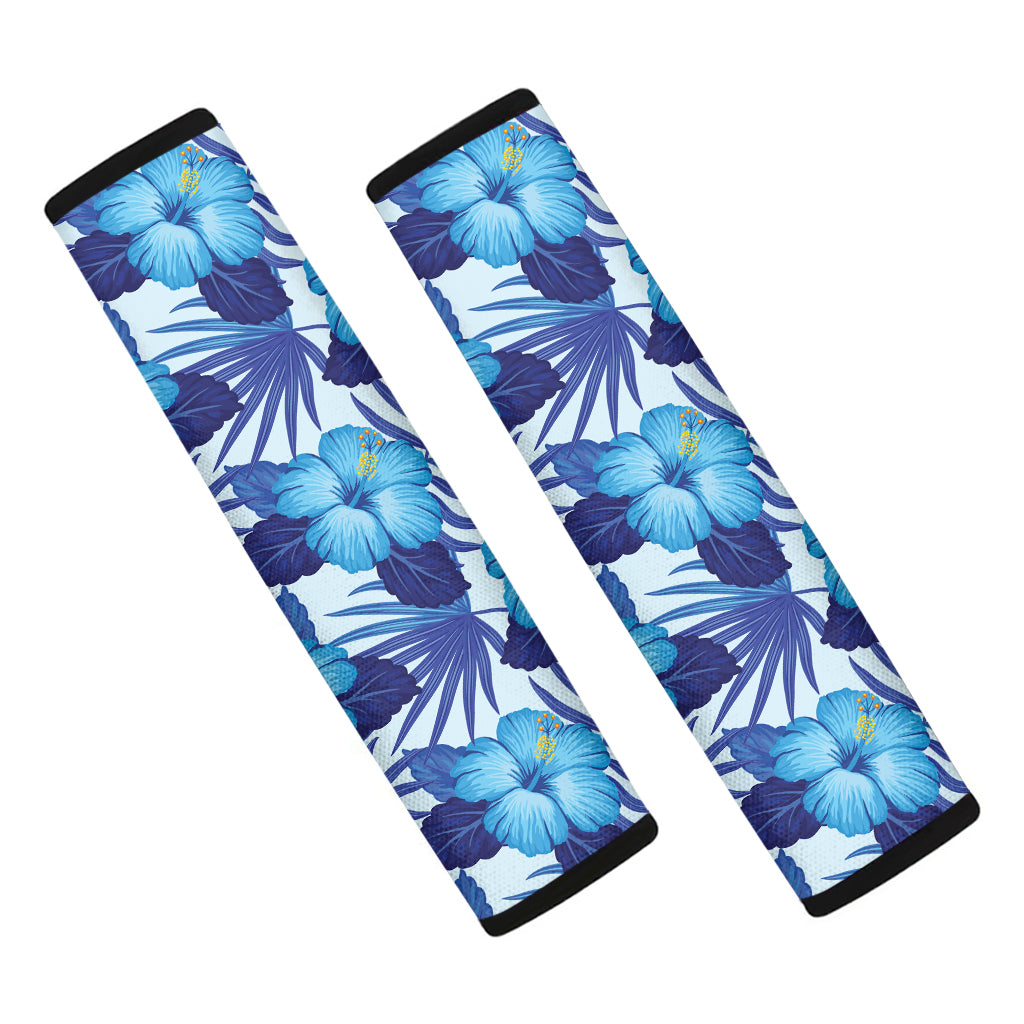 Blue Hibiscus Tropical Pattern Print Car Seat Belt Covers