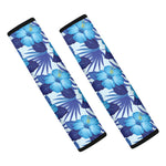 Blue Hibiscus Tropical Pattern Print Car Seat Belt Covers