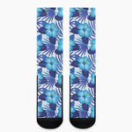 Blue Hibiscus Tropical Pattern Print Crew Socks