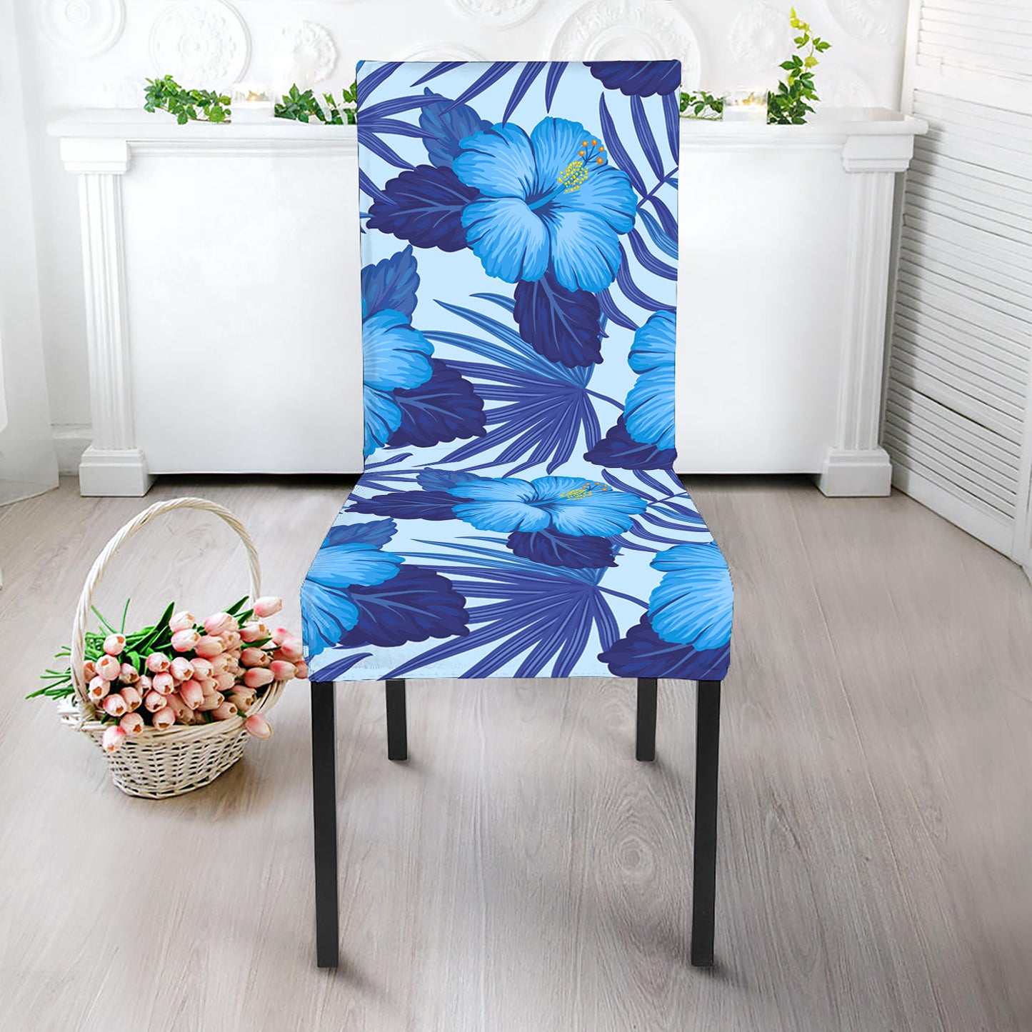 Blue Hibiscus Tropical Pattern Print Dining Chair Slipcover