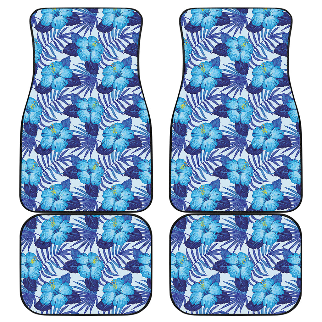 Blue Hibiscus Tropical Pattern Print Front and Back Car Floor Mats