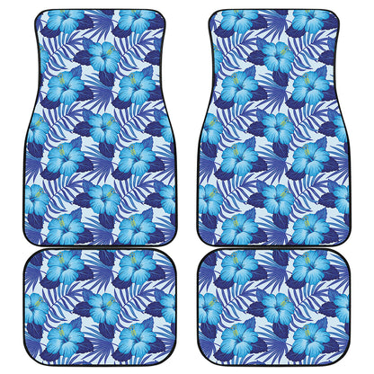 Blue Hibiscus Tropical Pattern Print Front and Back Car Floor Mats