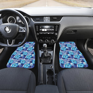 Blue Hibiscus Tropical Pattern Print Front and Back Car Floor Mats