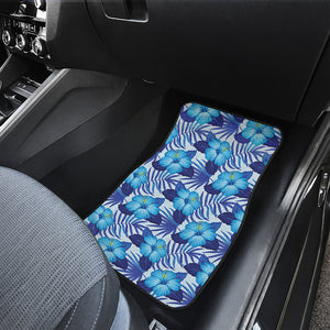 Blue Hibiscus Tropical Pattern Print Front and Back Car Floor Mats