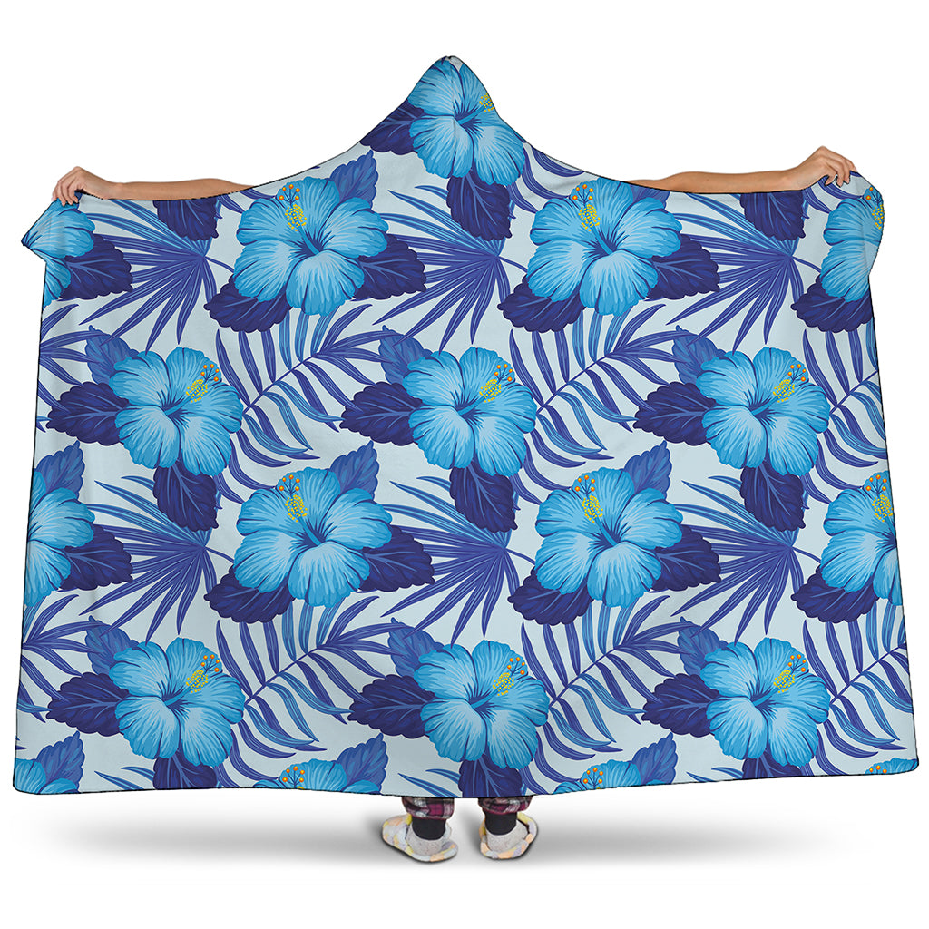 Blue Hibiscus Tropical Pattern Print Hooded Blanket