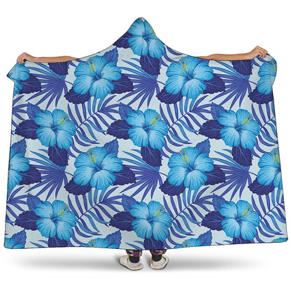 Blue Hibiscus Tropical Pattern Print Hooded Blanket
