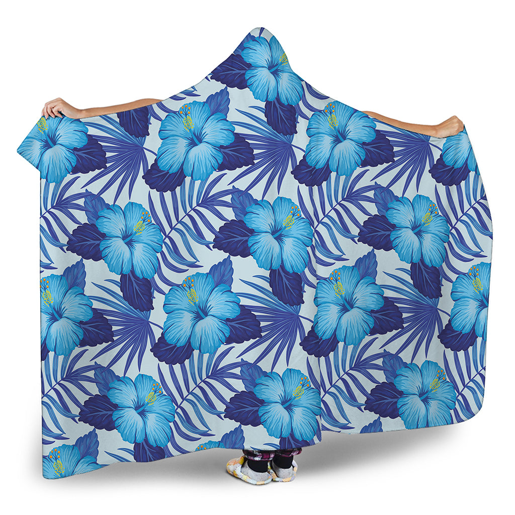 Blue Hibiscus Tropical Pattern Print Hooded Blanket