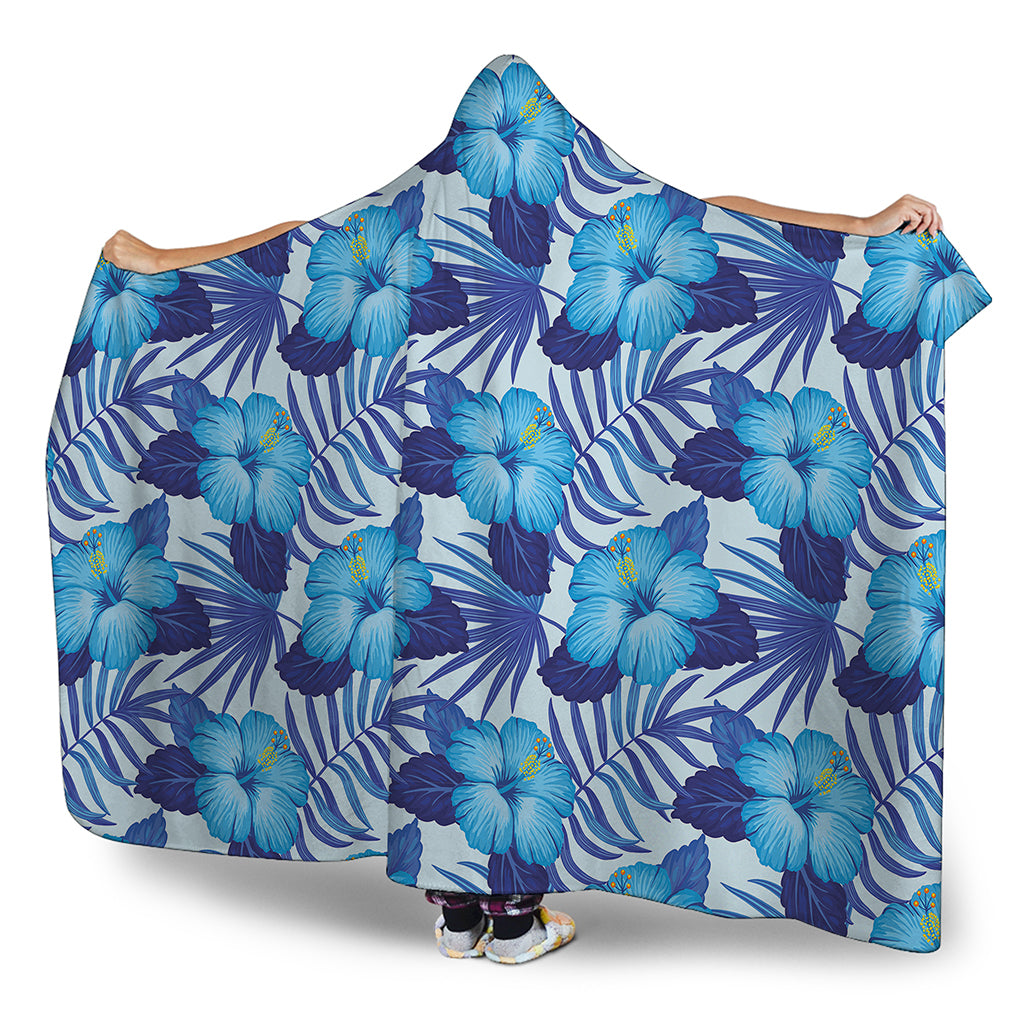 Blue Hibiscus Tropical Pattern Print Hooded Blanket