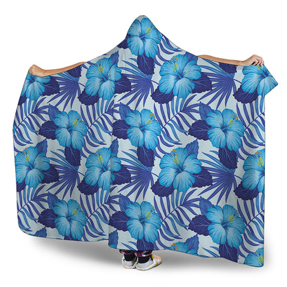 Blue Hibiscus Tropical Pattern Print Hooded Blanket