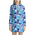 Blue Hibiscus Tropical Pattern Print Pullover Hoodie Dress