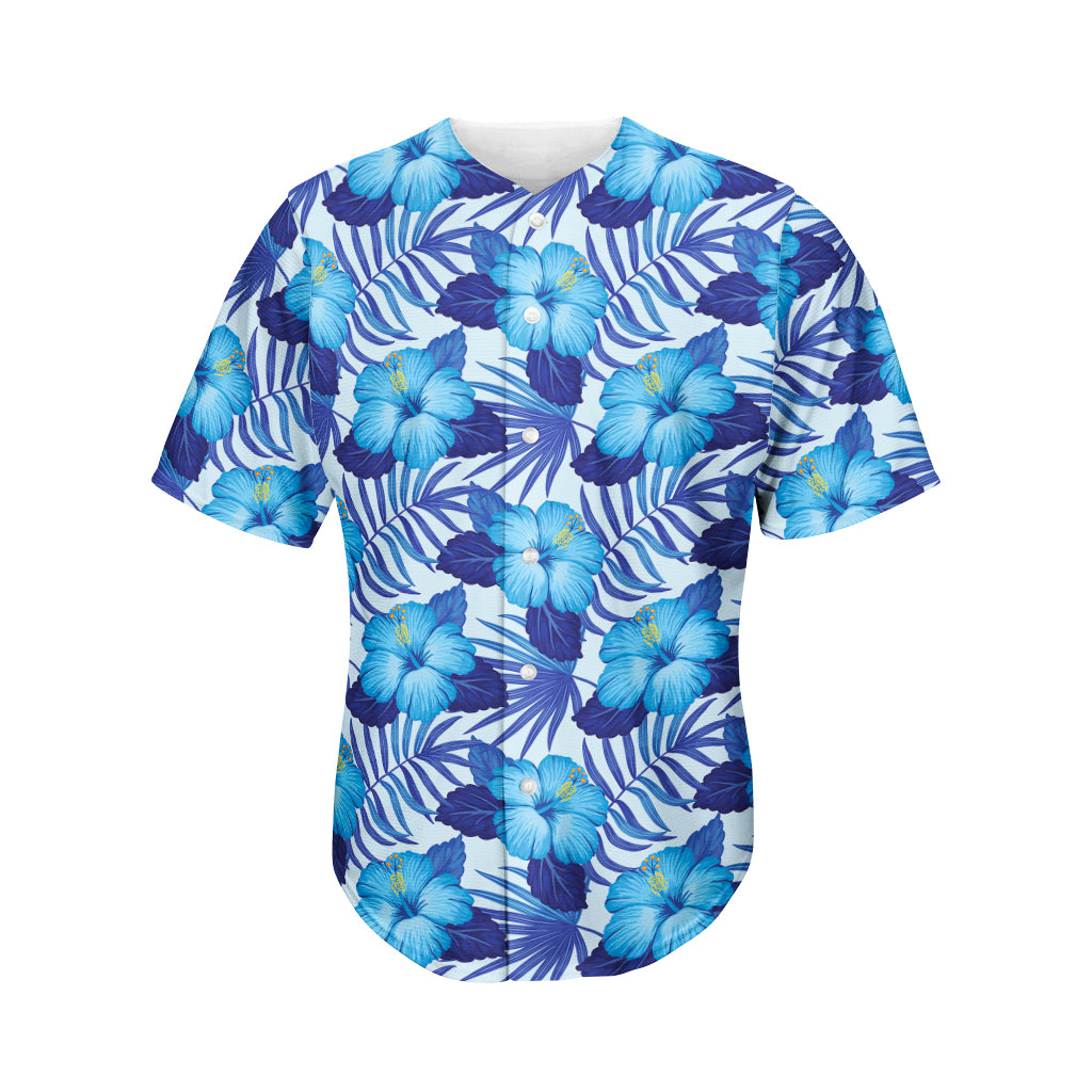 Blue Hibiscus Tropical Pattern Print Men's Baseball Jersey