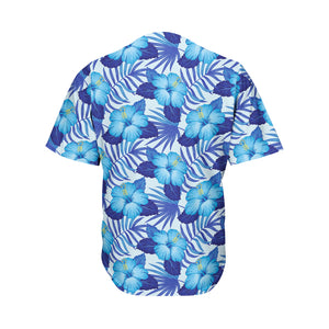 Blue Hibiscus Tropical Pattern Print Men's Baseball Jersey