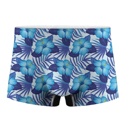 Blue Hibiscus Tropical Pattern Print Men's Boxer Briefs