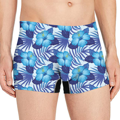 Blue Hibiscus Tropical Pattern Print Men's Boxer Briefs