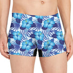 Blue Hibiscus Tropical Pattern Print Men's Boxer Briefs