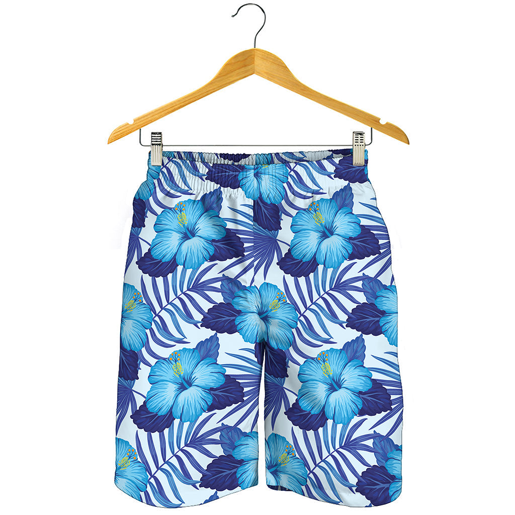 Blue Hibiscus Tropical Pattern Print Men's Shorts