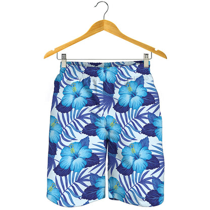 Blue Hibiscus Tropical Pattern Print Men's Shorts