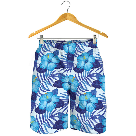 Blue Hibiscus Tropical Pattern Print Men's Shorts
