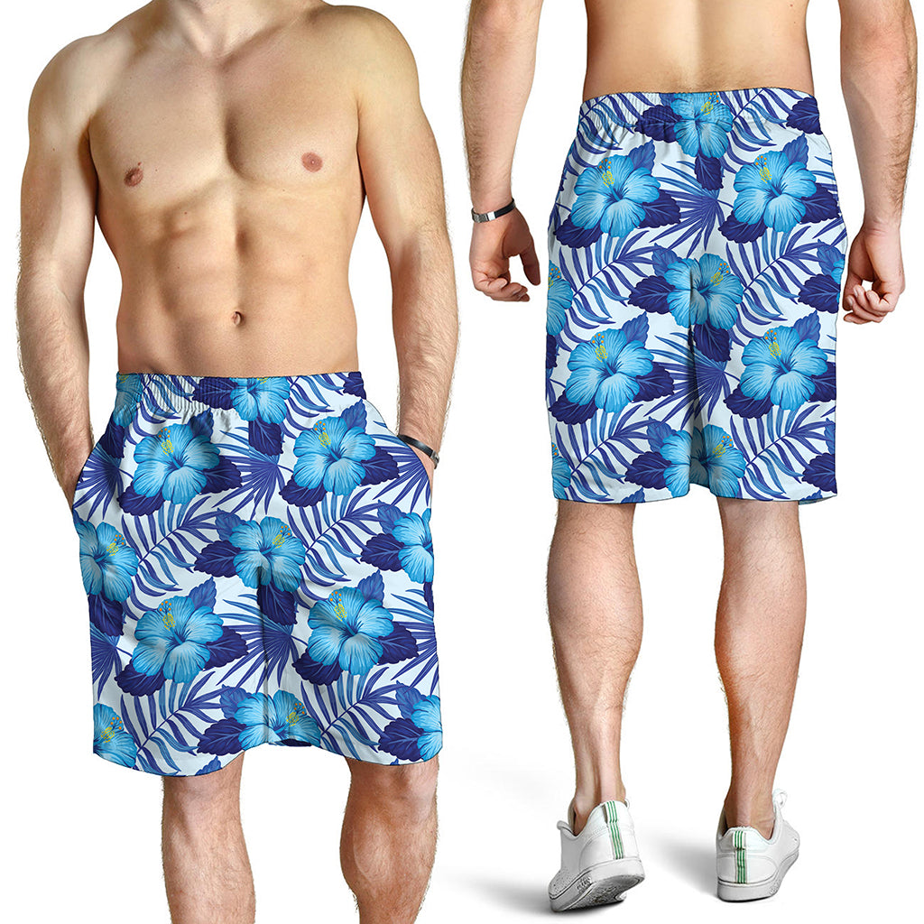 Blue Hibiscus Tropical Pattern Print Men's Shorts