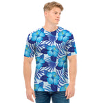 Blue Hibiscus Tropical Pattern Print Men's T-Shirt
