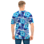 Blue Hibiscus Tropical Pattern Print Men's T-Shirt
