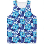 Blue Hibiscus Tropical Pattern Print Men's Tank Top