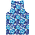 Blue Hibiscus Tropical Pattern Print Men's Tank Top