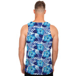 Blue Hibiscus Tropical Pattern Print Men's Tank Top