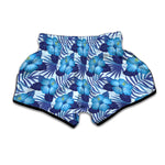 Blue Hibiscus Tropical Pattern Print Muay Thai Boxing Shorts