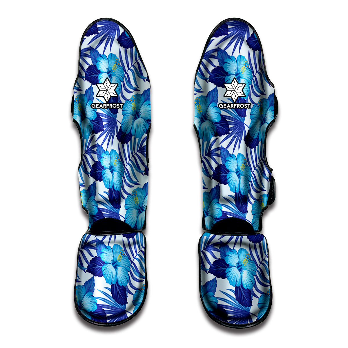 Blue Hibiscus Tropical Pattern Print Muay Thai Shin Guard