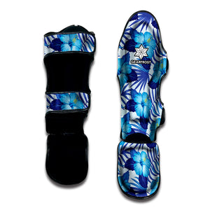 Blue Hibiscus Tropical Pattern Print Muay Thai Shin Guard