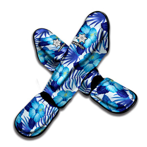 Blue Hibiscus Tropical Pattern Print Muay Thai Shin Guard