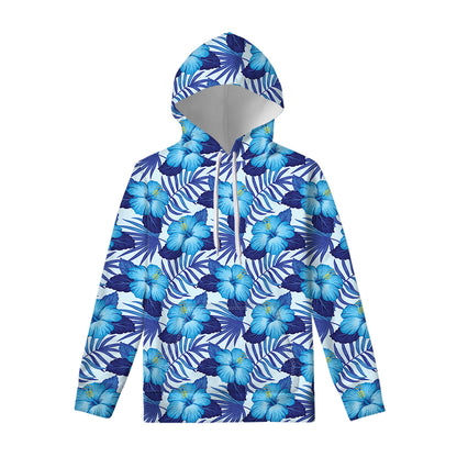 Blue Hibiscus Tropical Pattern Print Pullover Hoodie