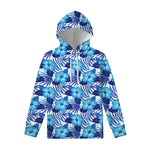 Blue Hibiscus Tropical Pattern Print Pullover Hoodie