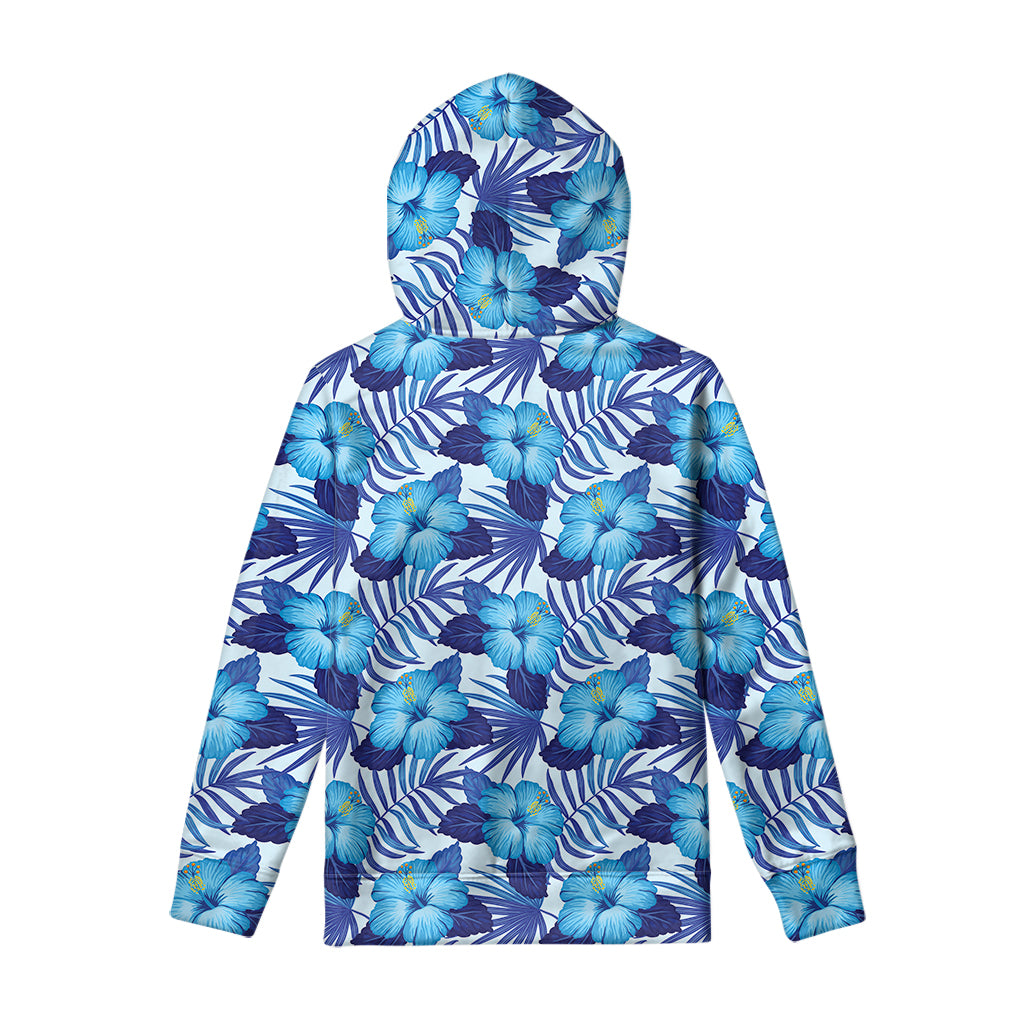Blue Hibiscus Tropical Pattern Print Pullover Hoodie