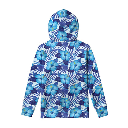 Blue Hibiscus Tropical Pattern Print Pullover Hoodie