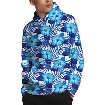 Blue Hibiscus Tropical Pattern Print Pullover Hoodie