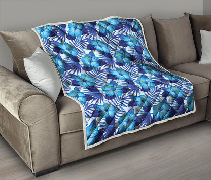 Blue Hibiscus Tropical Pattern Print Quilt