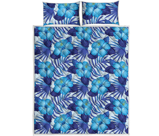 Blue Hibiscus Tropical Pattern Print Quilt Bed Set
