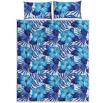 Blue Hibiscus Tropical Pattern Print Quilt Bed Set