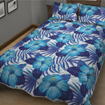 Blue Hibiscus Tropical Pattern Print Quilt Bed Set